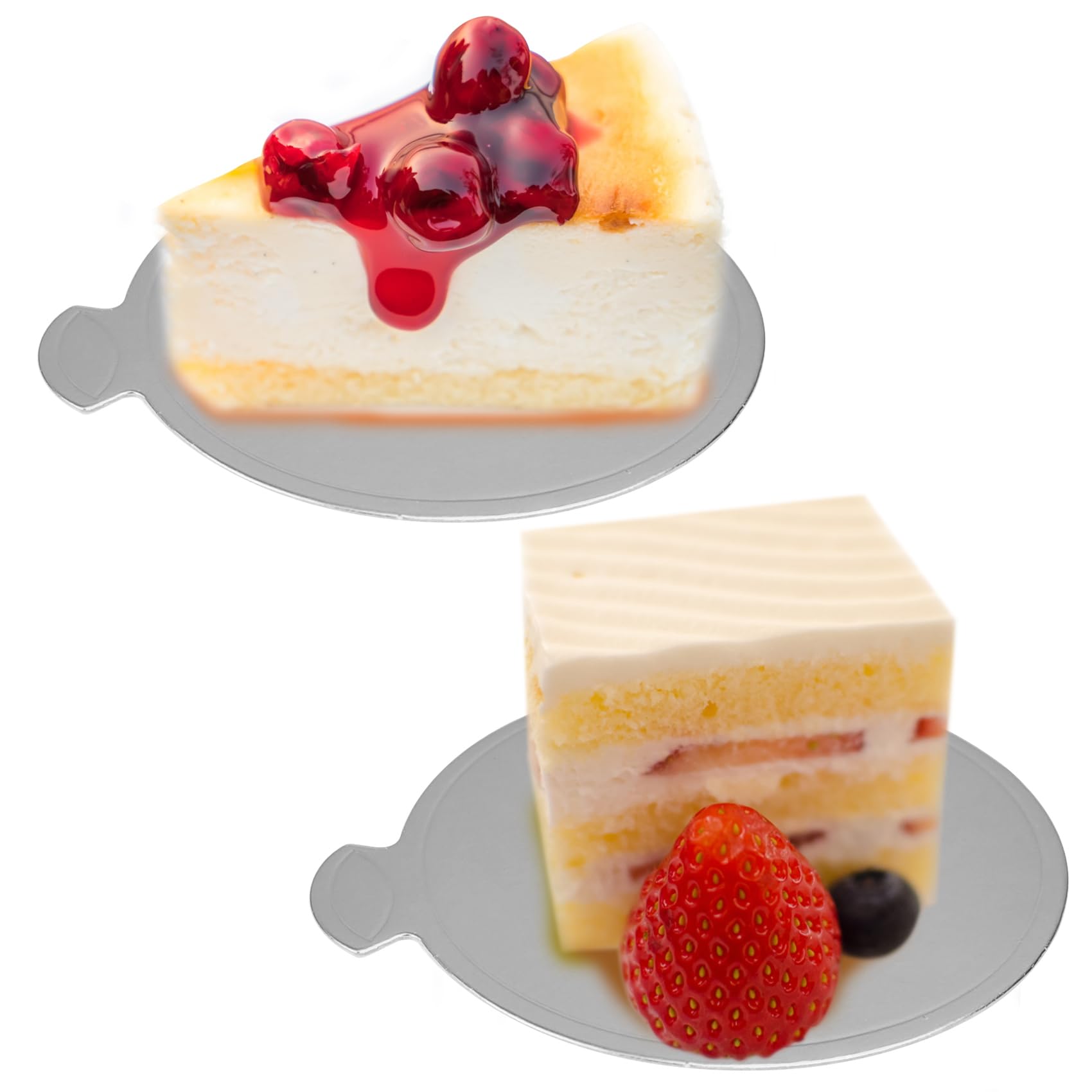 100 mini tablas para tartas, 3.1 pulgadas, base para tartas, postres, mousse, pastel de chocolate (plateado)