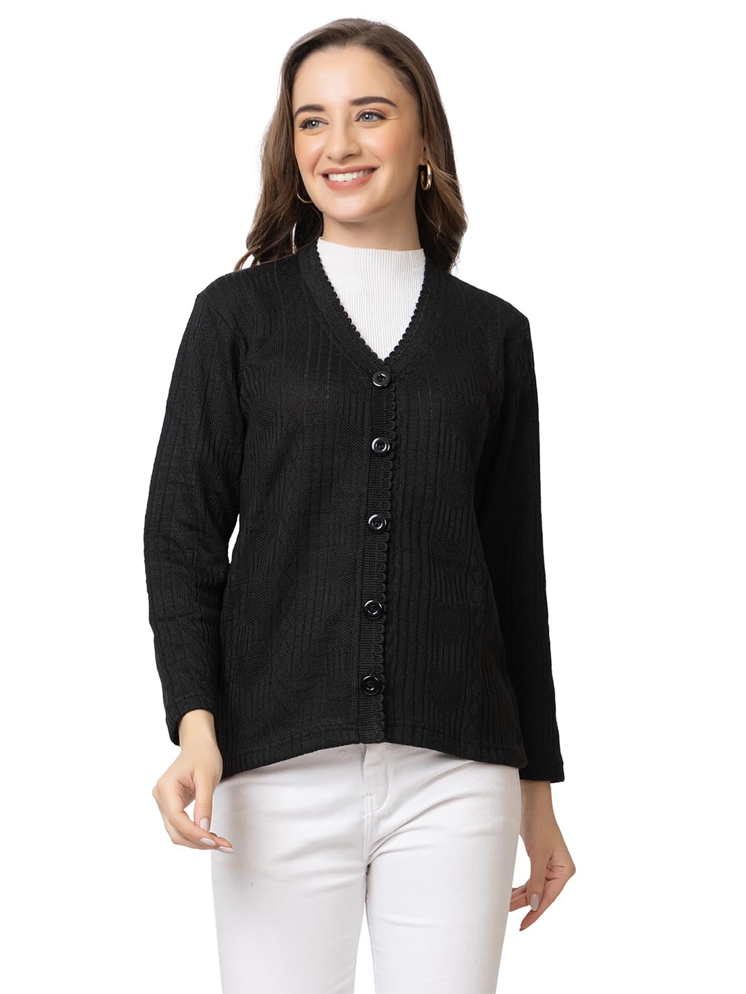 Women's Warm Woolen Cardigan - Stylish Full Sleeve Knitwear for Winter, Cozy & Elegant Sweater