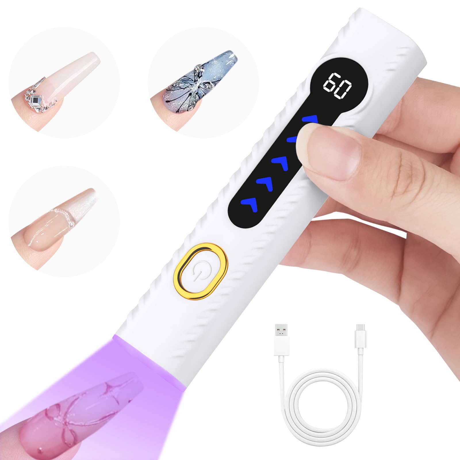 Lampara Uñas Semipermanentes, Mini Lámpara de Uñas UV,Secador Uñas Portátil et Recargable con Temporizador 20/60S para Manicura, Resina de Extensión Gel DIY Arte Uñas para secado rápido (A)