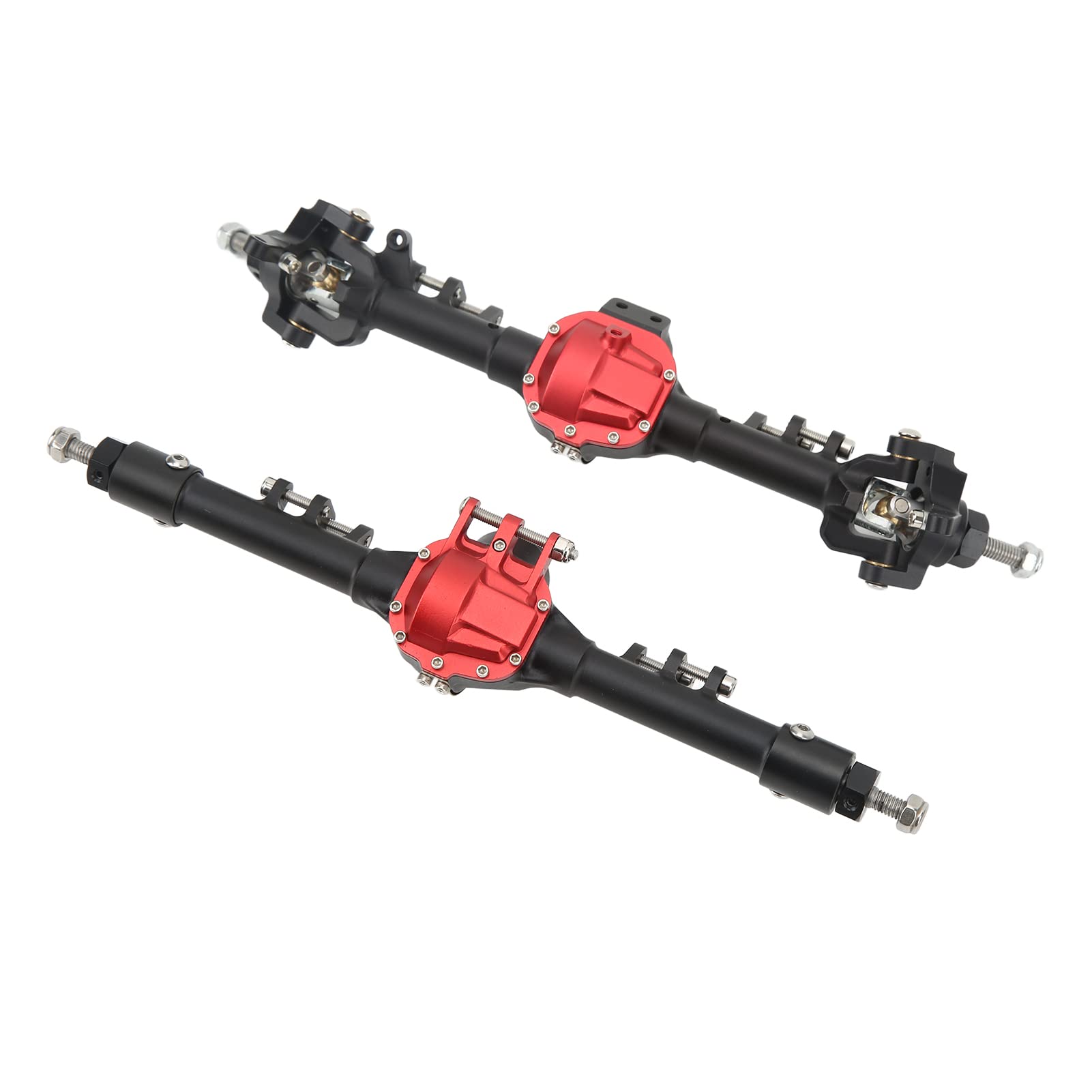 Metalowy zestaw osi przedniej i tylnej RC duży zintegrowany układ kierowniczy oś samochodu RC dla Axial SCX10 II 90046 90047 D90 D1101/10 zdalnie sterowany samochód gąsienicowy (Czarny Czerwony)