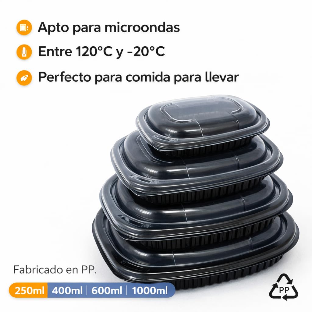 Envase Desechable para Comida con Tapa, Apto para Microondas, Take Away, Hostelería, Resistente -20 a 120 Grados, restauración, comida para llevar (40, 400.0, Mililitros)