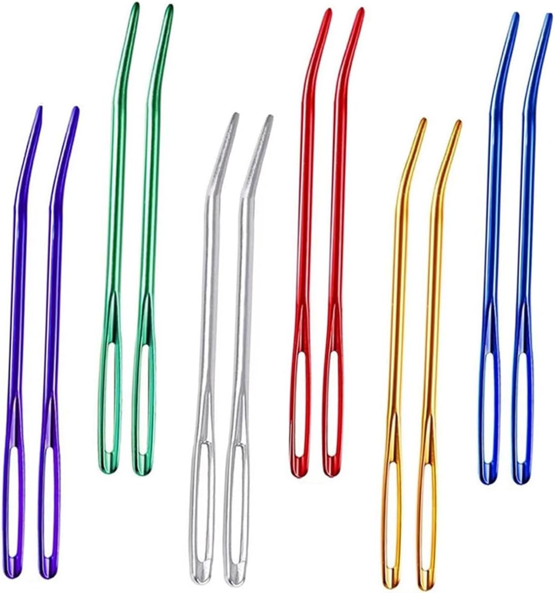 FUOYLOO 12pcs Multi-Color Aluminum Darning Yarn Needles Wear-Resistant Compact Sewing Accessories for Knitting and Tapestry Crafts Random Color