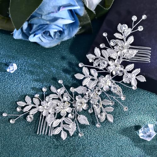 Peine de novia dorado con cristales y diseño floral miniatura 4