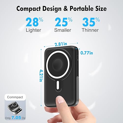 Miniatura 4 de Cargador portátil inalámbrico de 10000 mAh, banco de energía magnético 3 en 1 con cables incorporados, pantalla LED de carga rápida de 22.5 W,