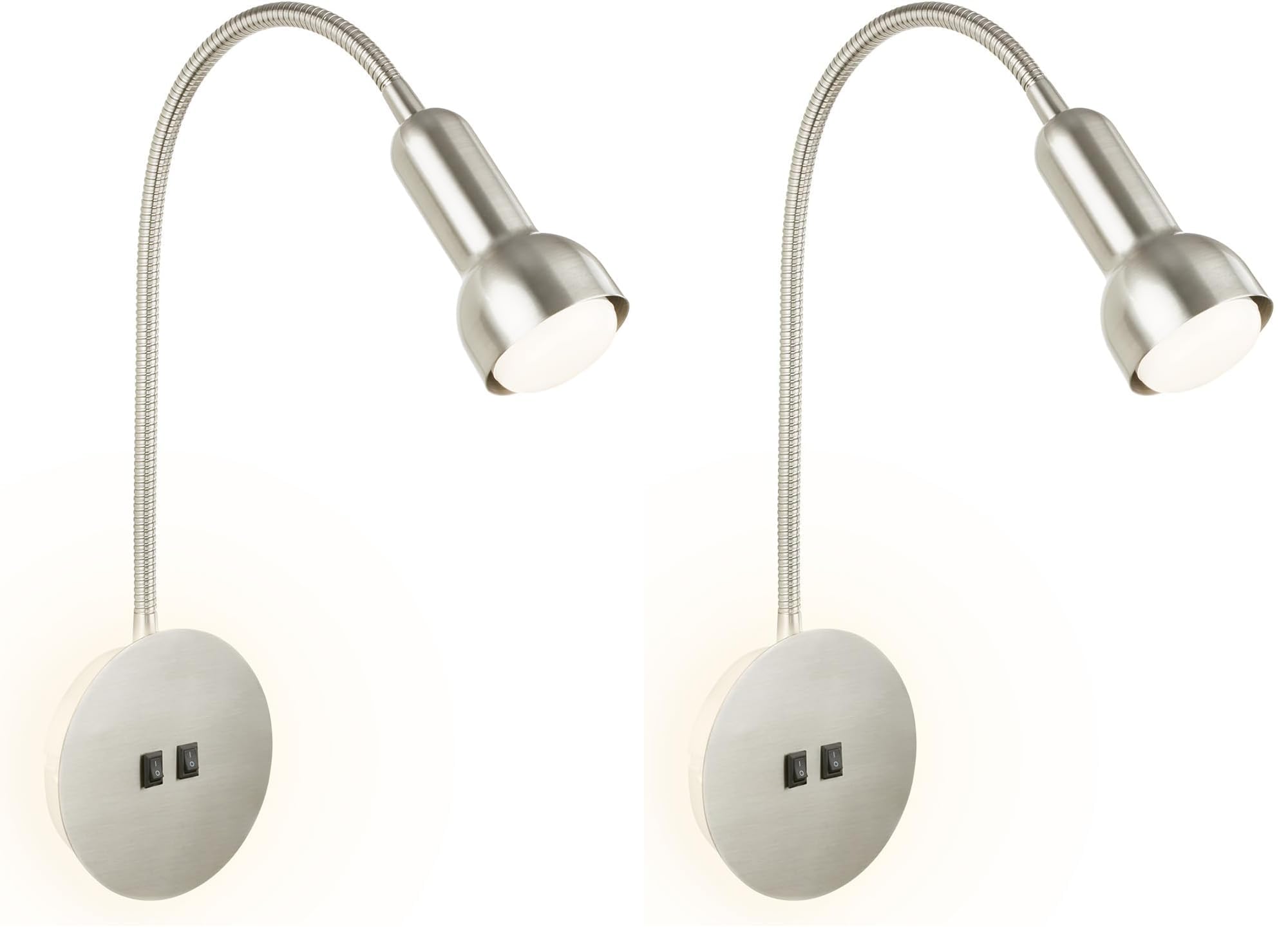 BRILONER – Leselampe mit Backlight, Schwenkbare Wandleuchte Innen, LED Lampe mit 2 Schalter, Wandlampe Innen, Matt-Nickel (Packung mit 2)