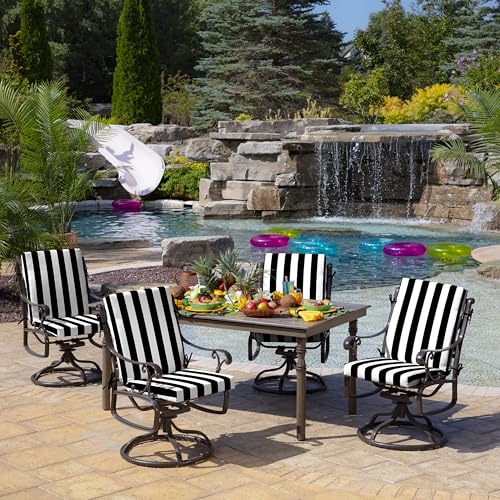 Image of Arden Outdoor Midback Chair Cushion, 18 x 16.5, Rain-Proof, Fade Resistant Black Cabana Stripe