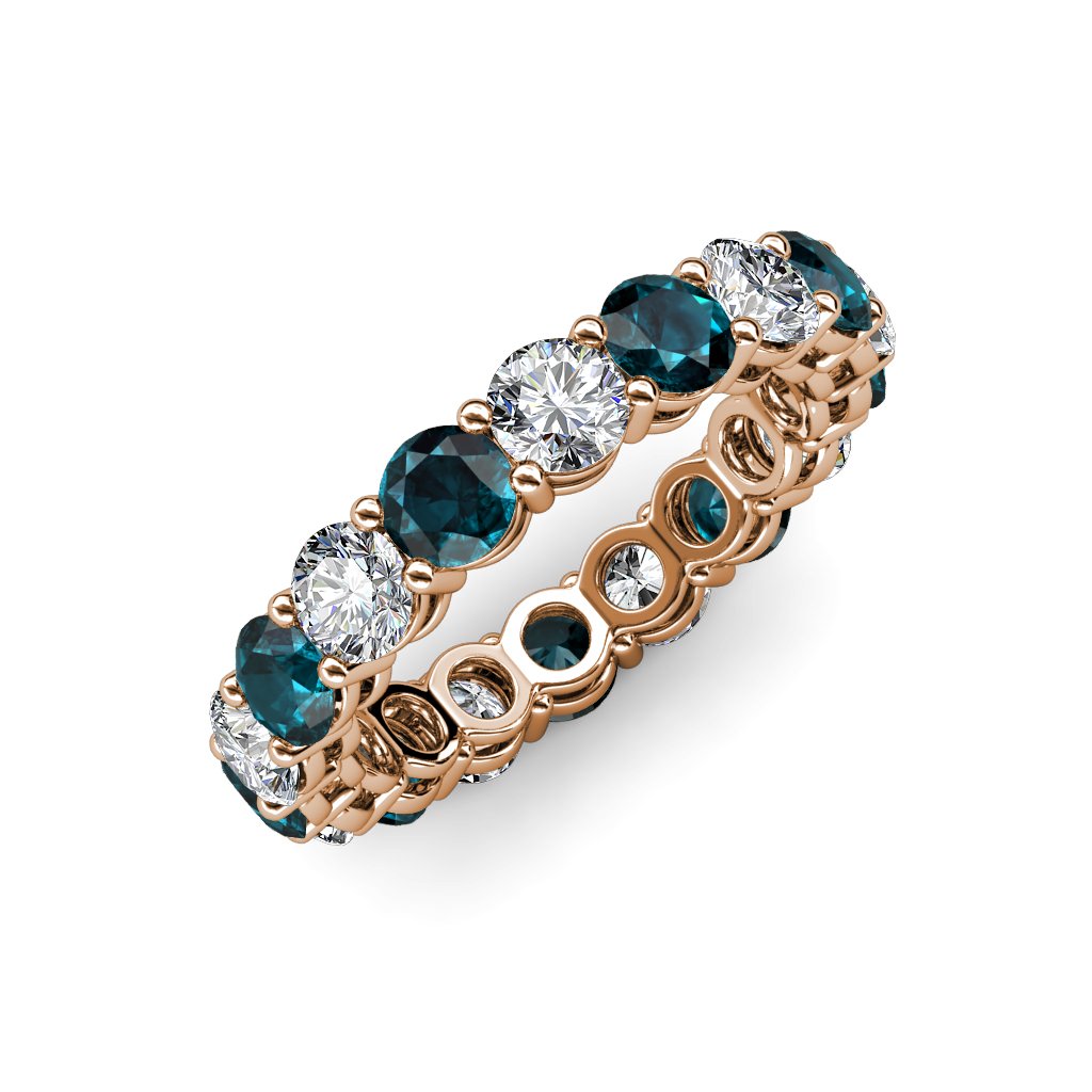 TriJewels Round London Blue Topaz & Natural Diamond 3.8 mm Eternity Band 3.12 ctw-3.71 ctw 14K Rose Gold-6.0
