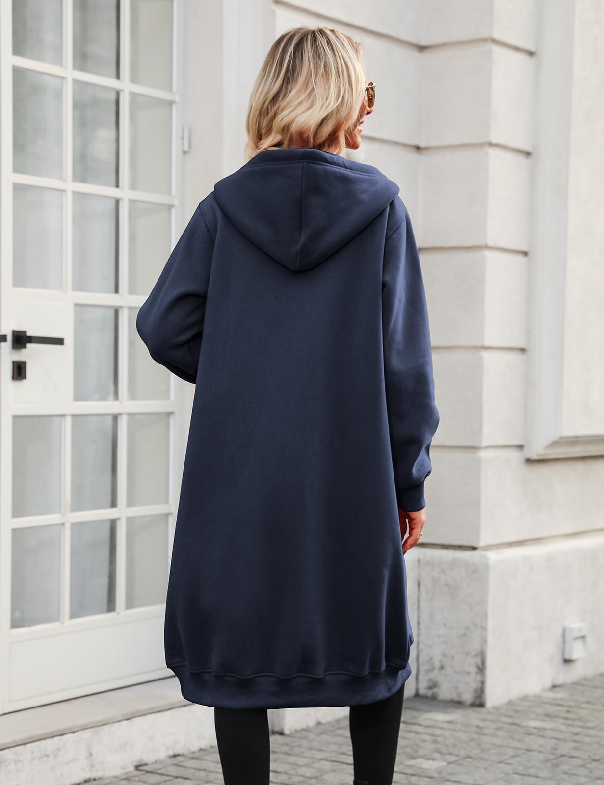 Damen Kapuzenjacke Lang Sweatjacke mit Kapuze Hoodie Jacke Herbst Winter Frühling Mantel Sweatshirts Langarm Kapuzenpullover Strickjacke mit Reißverschluss Taschen