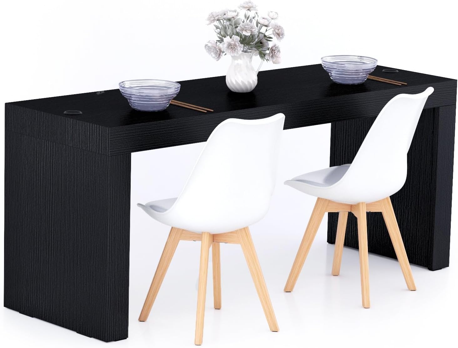 Mobili Fiver, Evolution Dining Table 70.9 x 23.6 in, with Wireless Charger, Ashwood Black with Two Legs, Made in Italy
