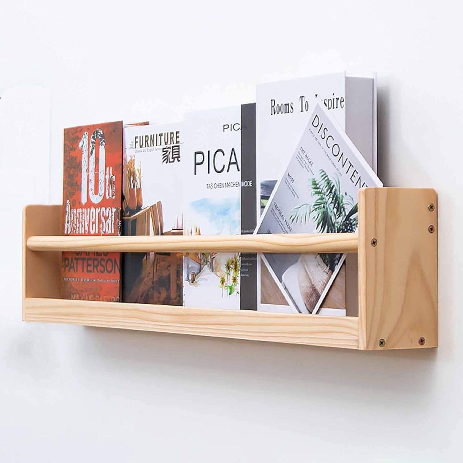 Porte-revues mural en bois de 60cm pour bibliothèque et bureau