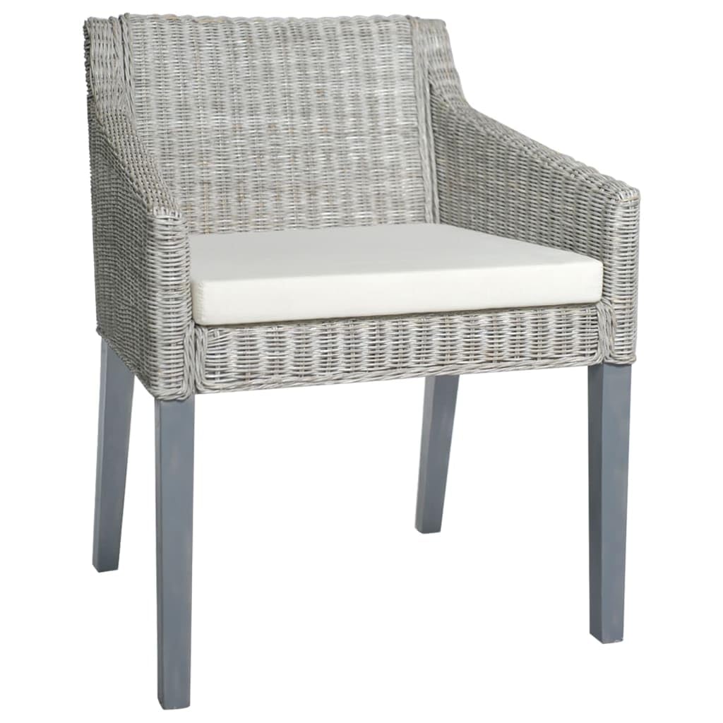 Chaises à manger en rotin naturel avec coussins gris lot de 2