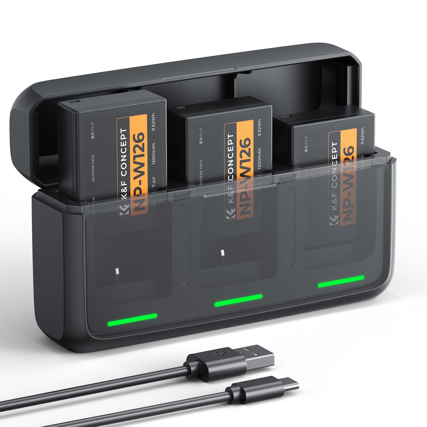 K&F CONCEPT NP-W126 NP-W126S Batería de cámara (paquete de 3) con cargador PD de 20W Compatible con Fujifilm XT30 III/XM5/X100VI/X100V/XS10/XT30/XT30 II/XT20/XE4/A5
