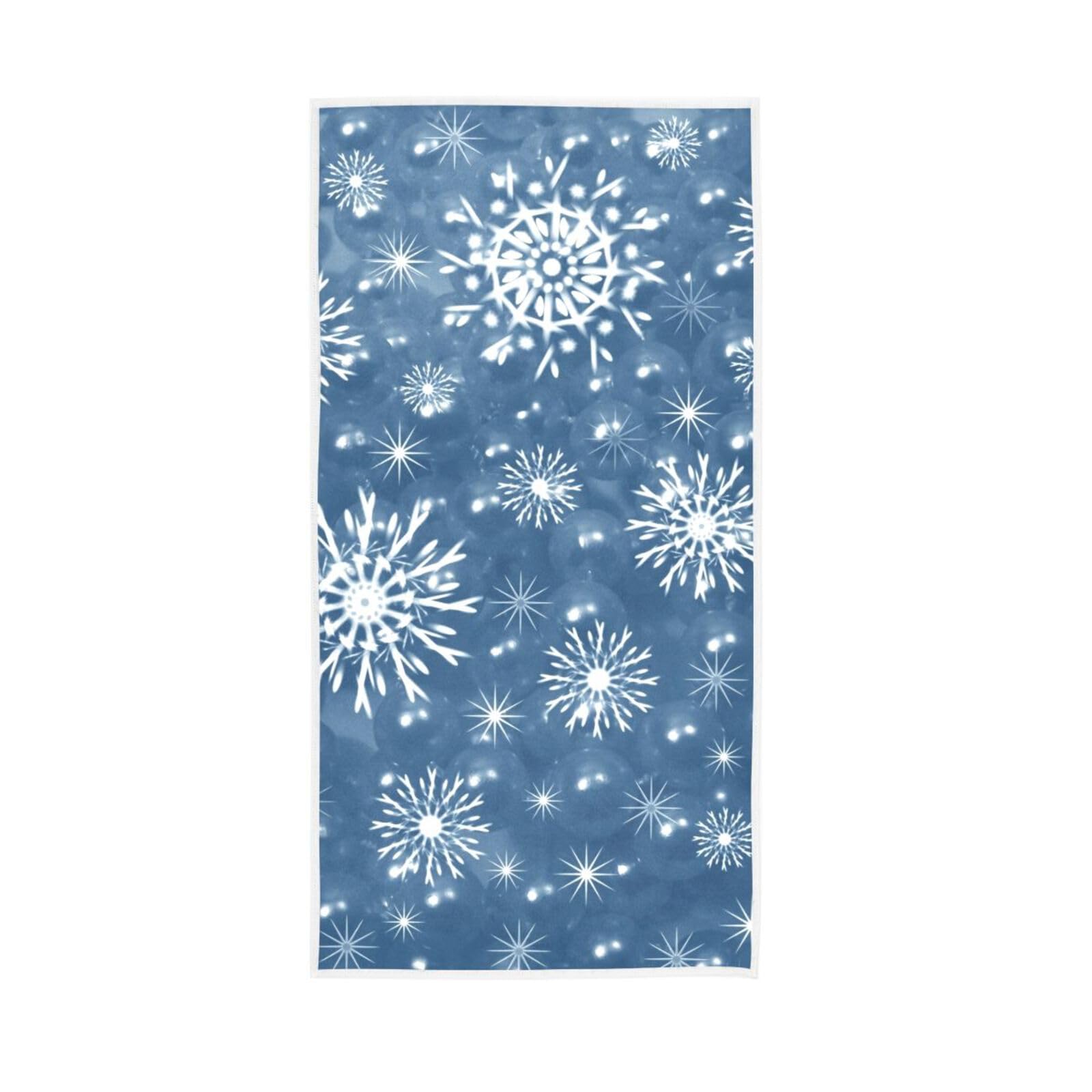 LSRCPD Christmas Blue Snowflakes Bathroom Handtowel, 15 x 30 Inches Absorbent Hand Towel, Spa Towel Farmhouse Bathroom Hand Towel