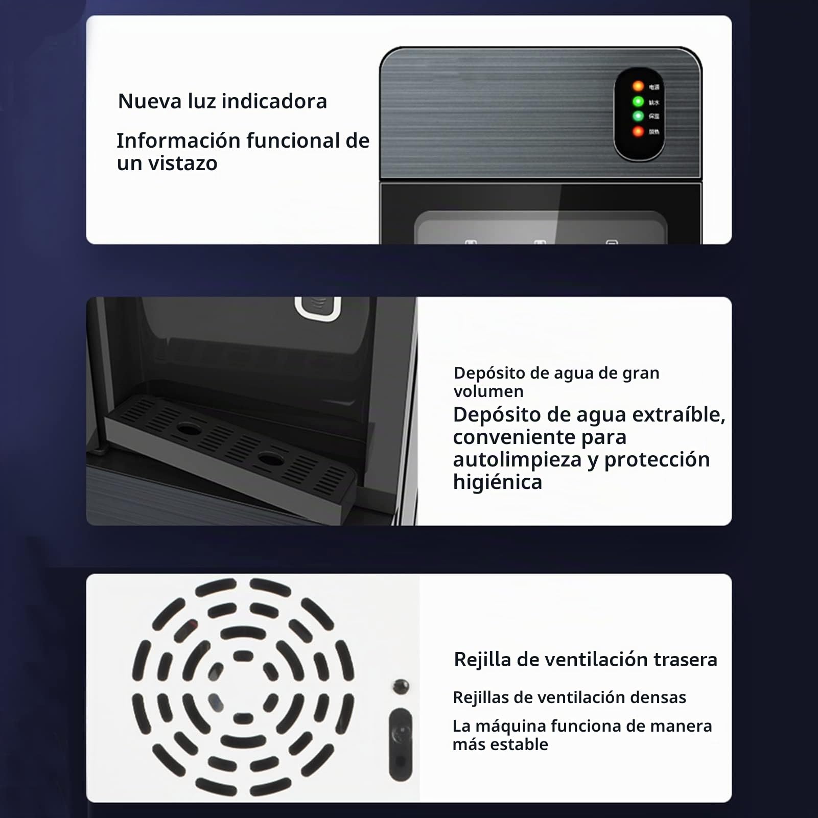 Enfriador De Agua Vertical, De Carga Inferior con Dispensador De Agua Caliente/fría/Tibia para El Hogar Oficina Café Té Bar Dormitorio, Acero inoxidable