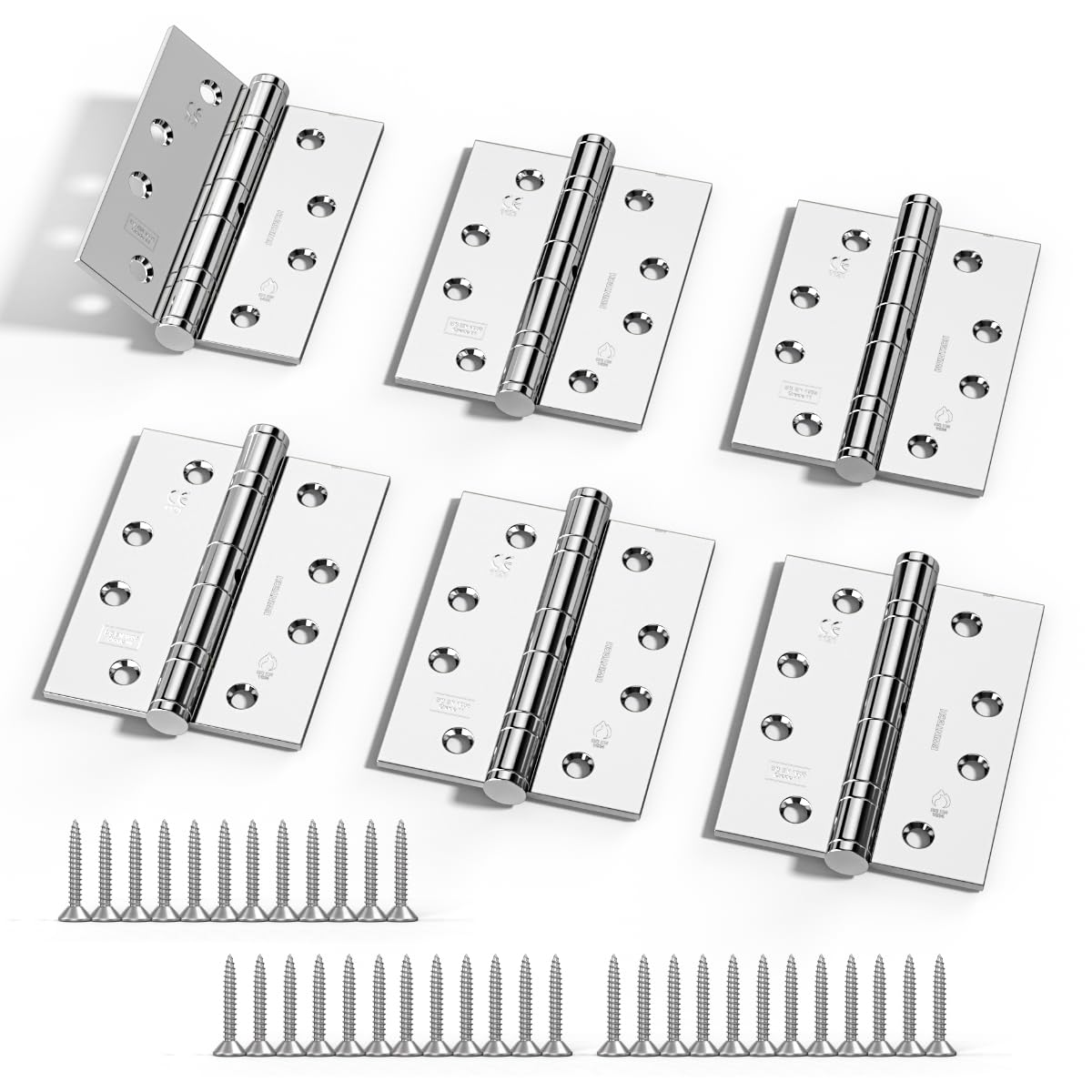 Bwintech 3 works 100 x 75 x 2.7mm (4 inch) Polished Chrome Hinge for Fire Door Steel Fire Rated Internal Door Hinges