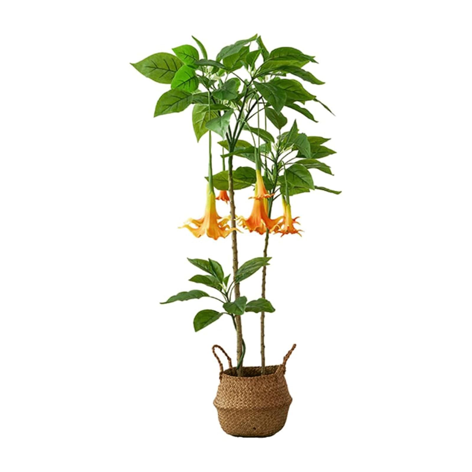 HCZKIUJY Artificial Tree 140 Cm/4.5 Ft Artificial Plants Basket with Woven Seagrass Belly for Home Use Fake Tree Datura Faux Plant