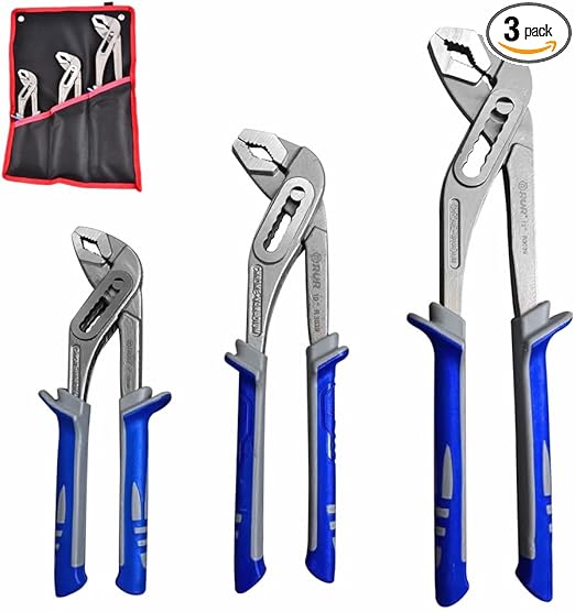 3Pcs 8&10&12-inch Water Pump Pliers Set - Channel Locks Pliers with Kitbag,Quick Adjust & Release, V-Jaw for Repairs, Gripping, Nuts, Bolts, Pipes & Fittings