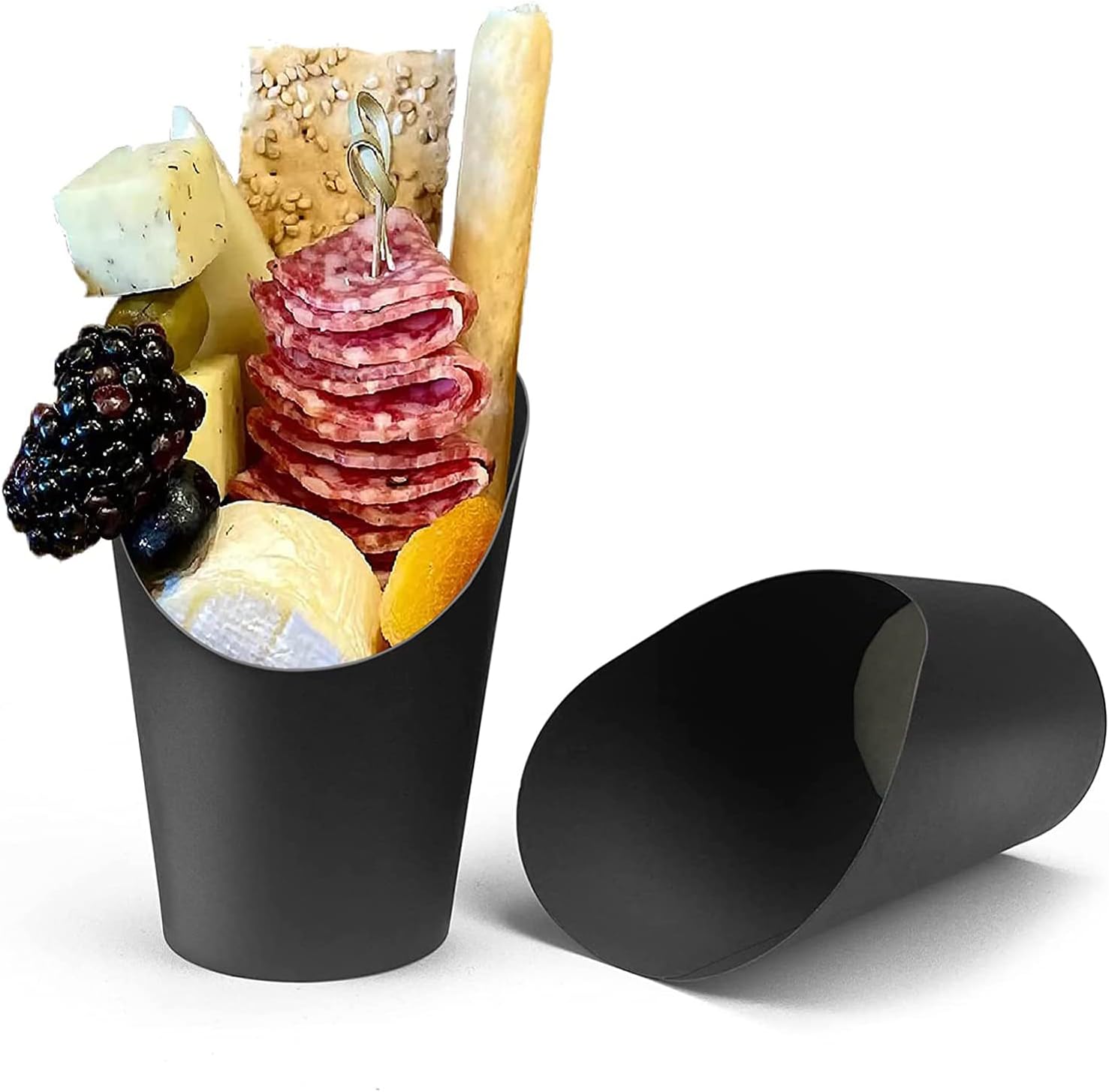 HINMAY 50 Pcs Disposable French Fries Holder, 14oz Paper French Fry Cups Charcuterie Cups for All Occasions (14oz, Black)