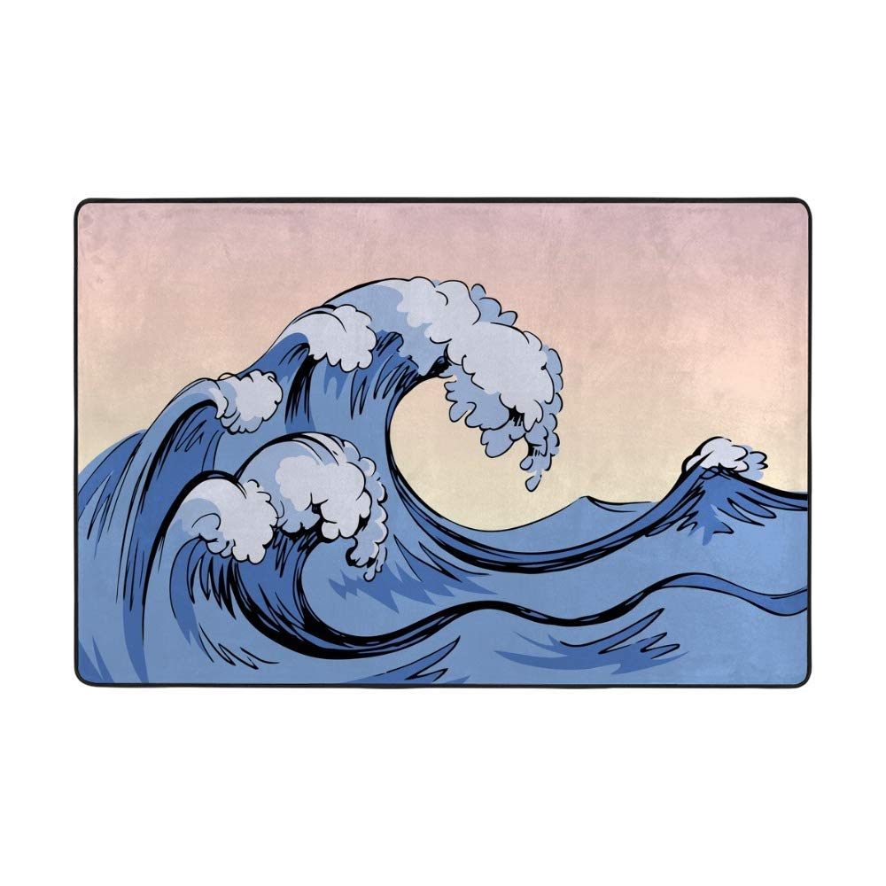 Tapis en velours corail sans perte de cheveux bleu rétro 152x99cm