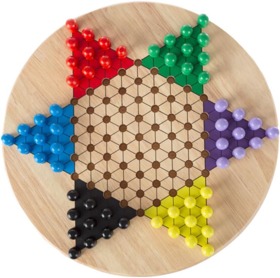 Chinese Checkers Game Set with 11 inch Wooden Board and Traditional Pegs, Game for Adults, Boys and Girls by Hey! Play!