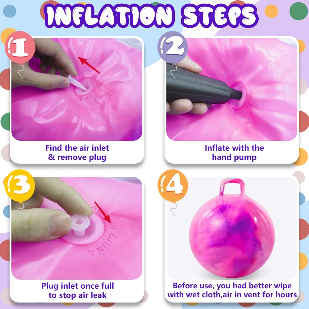 AMFUN Space Hopper,18 Inches Hopper Ball for Kids Age 3-12,Jumping Ball with Handle,Inflatable Hopper Ball with Pump for Boys Girls Age 3 and up Outdoor Garden Game (Pink Purple) - Image 4