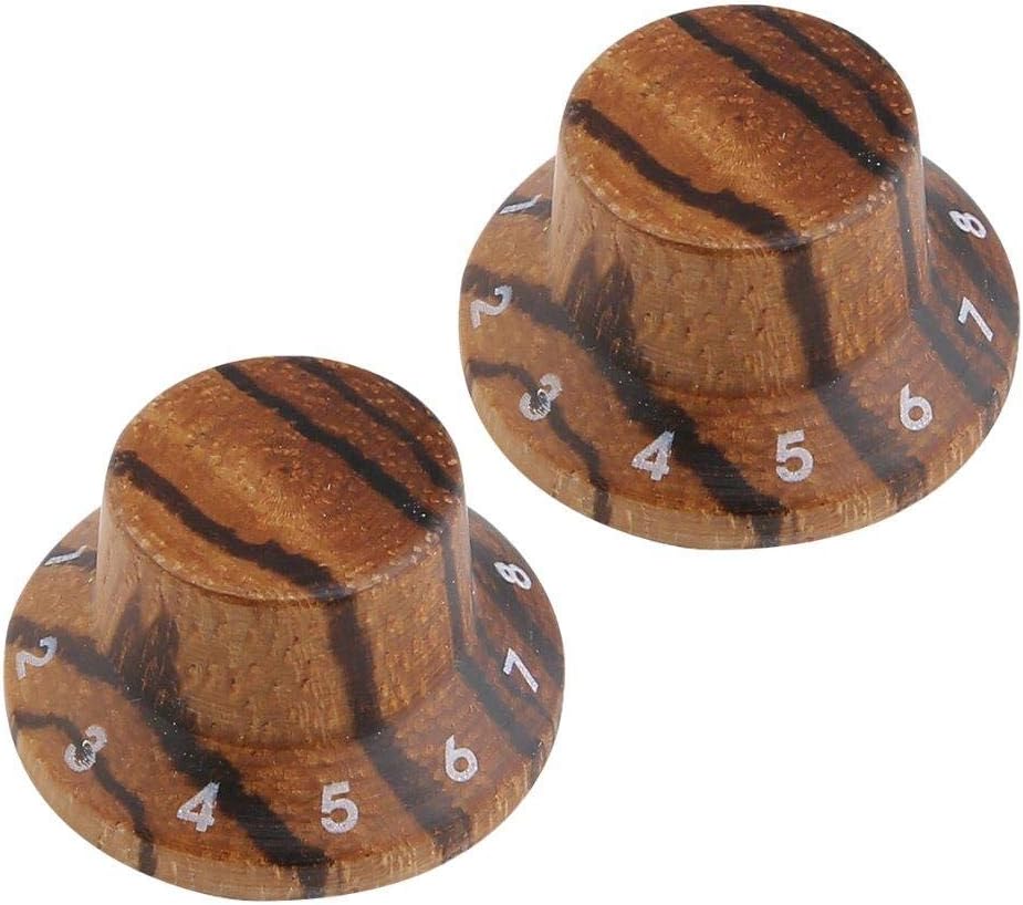 Dopro 4pcs Wood Knobs Strat Style Bell Knobs Wood Control Knobs Guitar Bass Top Hat Knobs with Numbers Zebra Wood