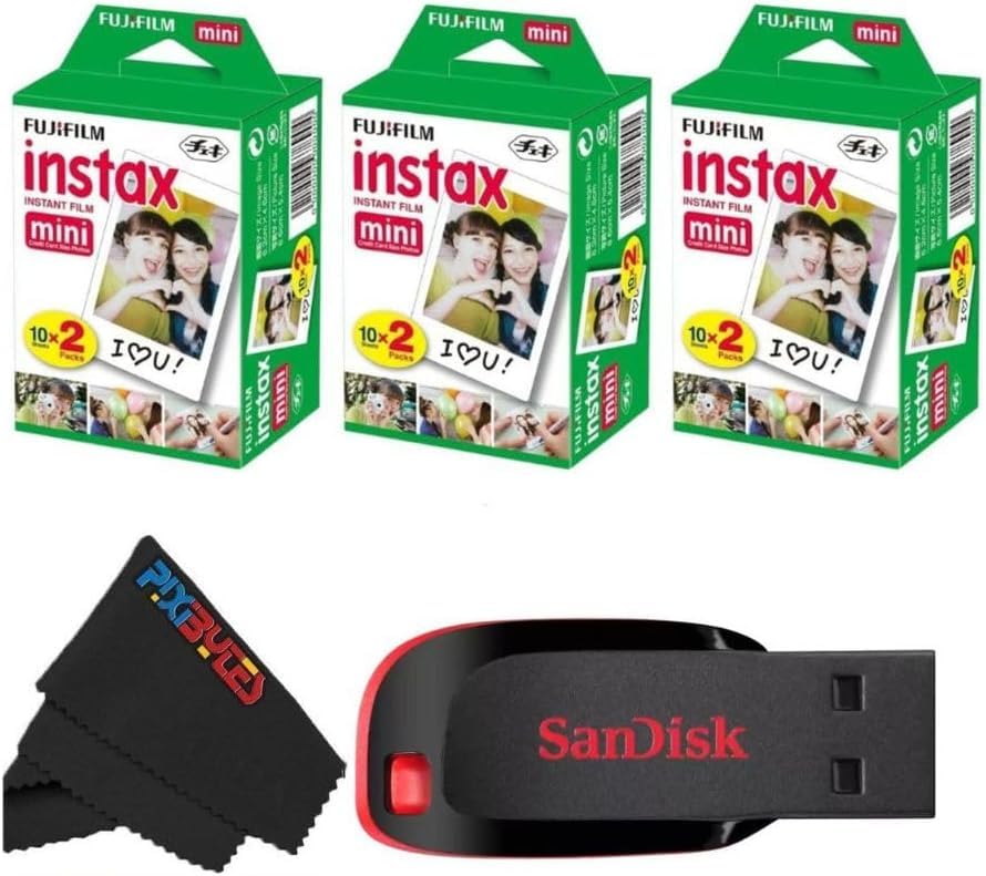 Fujifilm Instax Mini Instant Film for Mini Cameras | Pixibytes Bonus Bundle- Fre