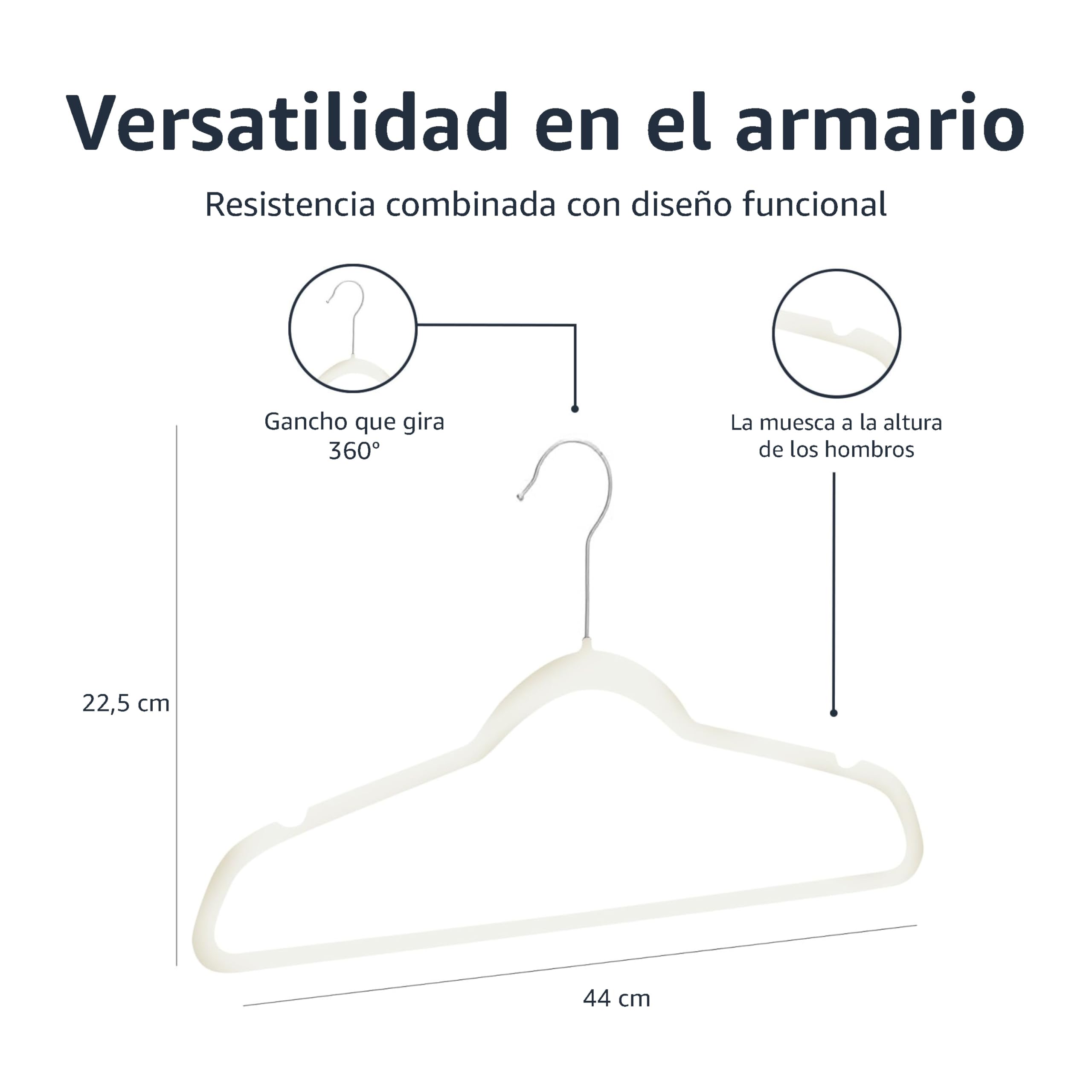 Amazon Basics Perchas de Terciopelo para Trajes - Paquete de 50, Marfil - 5