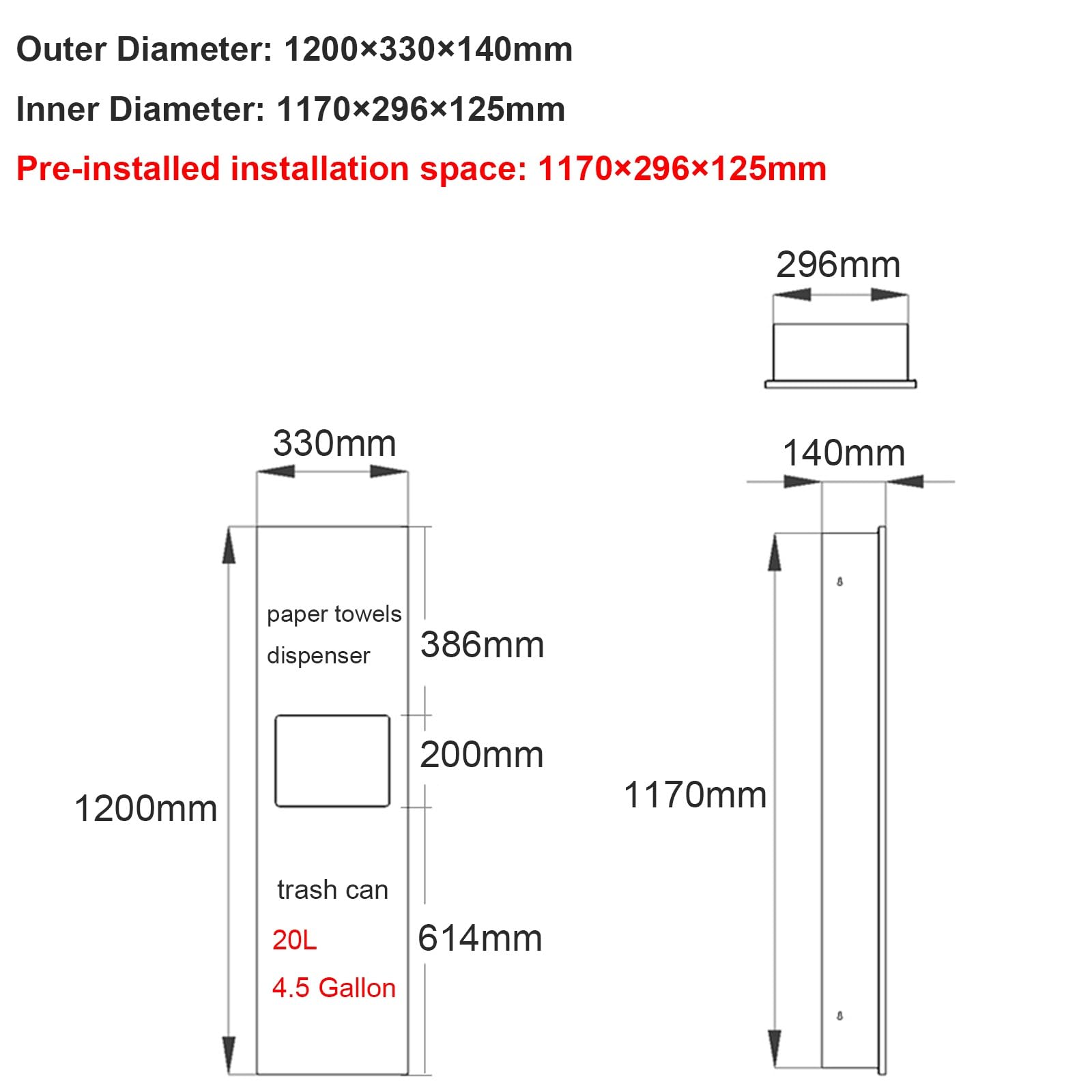 Distributeur d'essuie-tout en acier inoxydable 304 avec poubelle, accessoire de toilettes commerciales pour zones à fort trafic, design durable et fiable