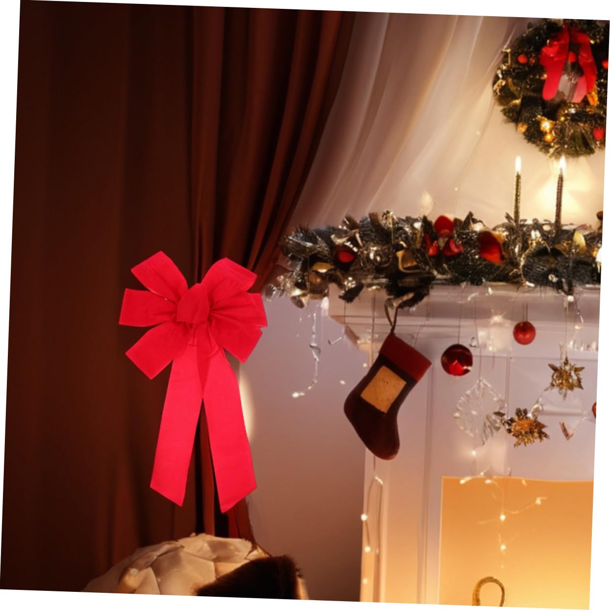 10 Piezas Lazos de Terciopelo Grandes Rojos para Decoración de Guirnaldas Bodas y Fiestas Lazos Colgantes Suaves y Elegantes para Interiores y Exteriores