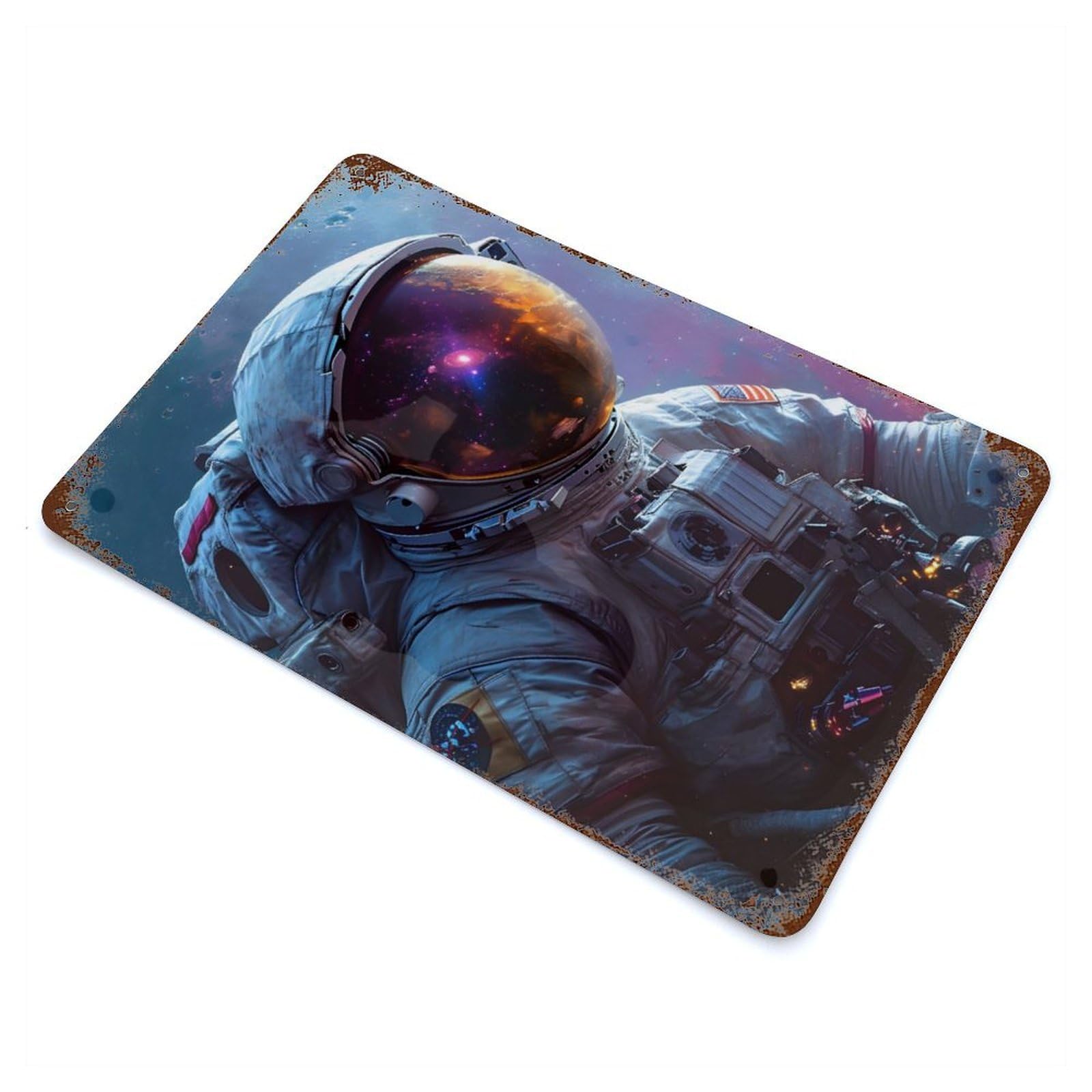 Rust Effect Astronaut in Space Vintage Rust Metal Sign 11.8"x7.9", Classic Wall Plaque for Shed, Workshop And Garage Wall Decor