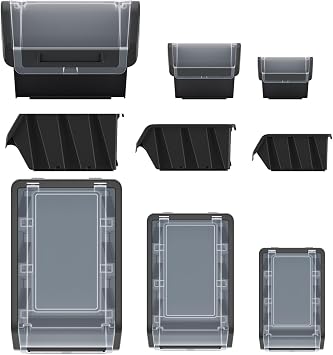 B2C Storage Bins Plastic Order Picking Parts Boxes Lid Scooped Front Stackable Wall Garage Workshop Tool Container (With lid, M - 195x120x90mm)