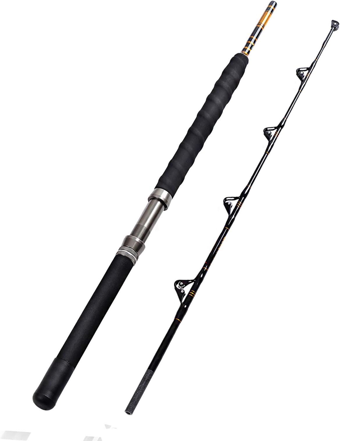 Fiblink 1-Piece/2-Piece Saltwater Offshore Heavy Trolling Rod Big Game Roller Rod Conventional Boat Fishing Pole with Roller Guides