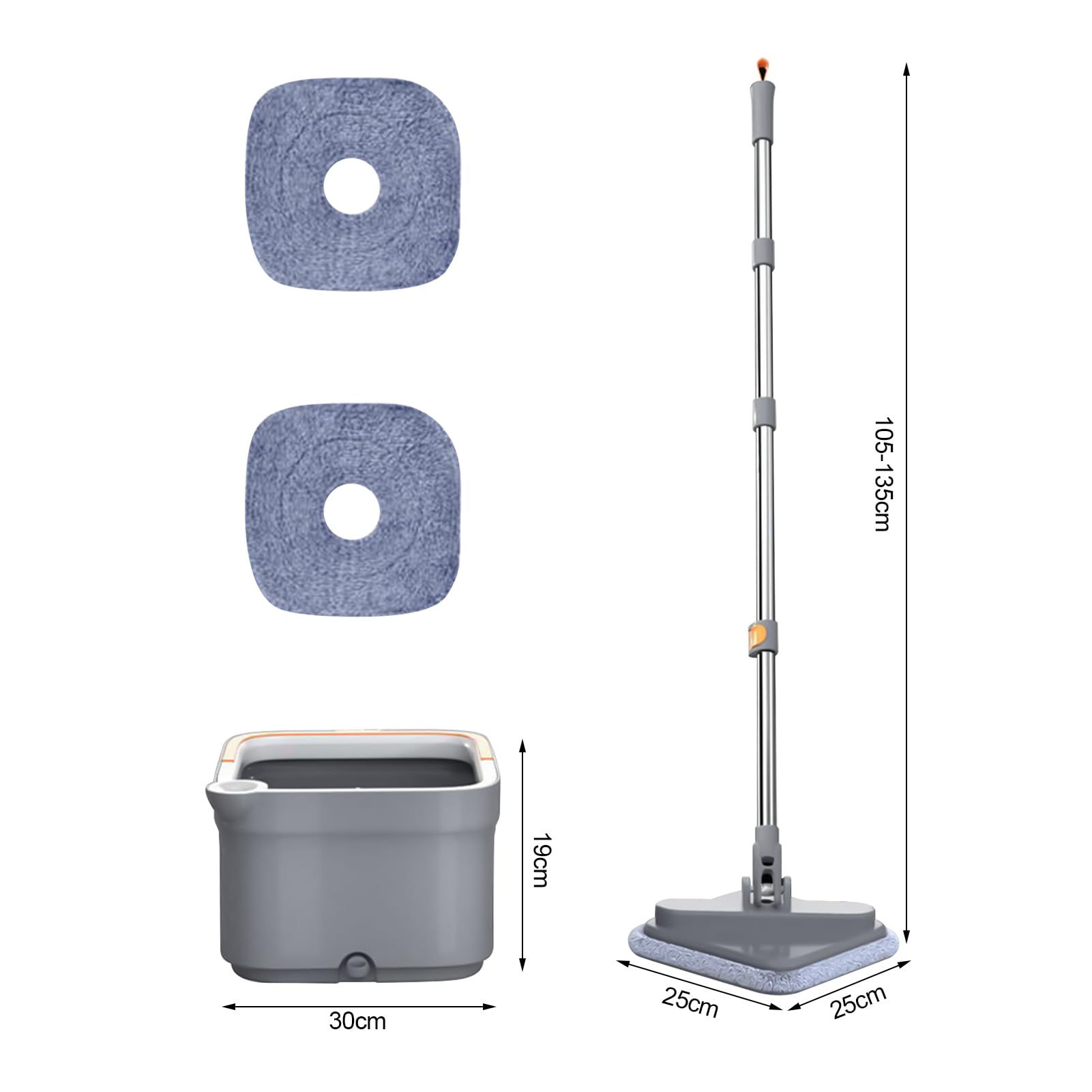 Trapeador cuadrado autolavable con cabezal giratorio de 360° y cubo, juego de limpiador de suelos, bañera y manta (incluye 4 almohadillas de fregona), eficiente, fácil de usar,