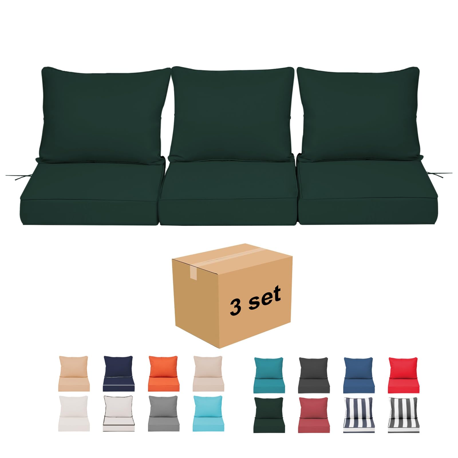 Outdoor Chair Cushions 3 Set,24 x 24 x 5IN, Patio Deep Seat Cushion for Patio Furniture, Waterproof & Fade Resistant Thick Deep Seating Pads for