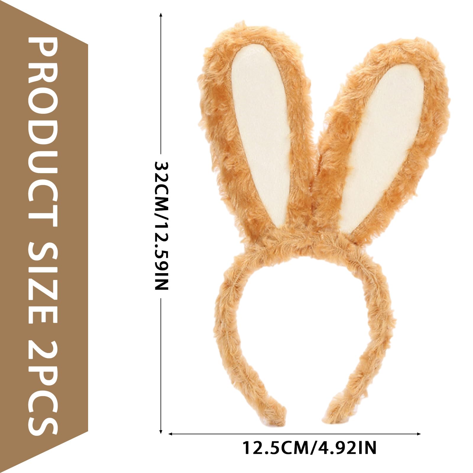 XNIVUIS 2 Pcs Rabbit Ears Headband Hairband Cute Rabbit Ears Ears Head Band Party Decoration Cosplay Costume Hair Hoop Sweet Headdress Hair Accessories for Kids Women Girls Princess Party (Brown) - Image 2