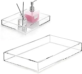 Clear Acrylic Tray, 11.8 x 7.9 x 1.2 Inch Vanity Organizer Tray for Bathroom Counter, Makeup, Perfume and Skincare Storage, Decorative Display Tray for Kitchen Countertop, Office Desk and Home Decor