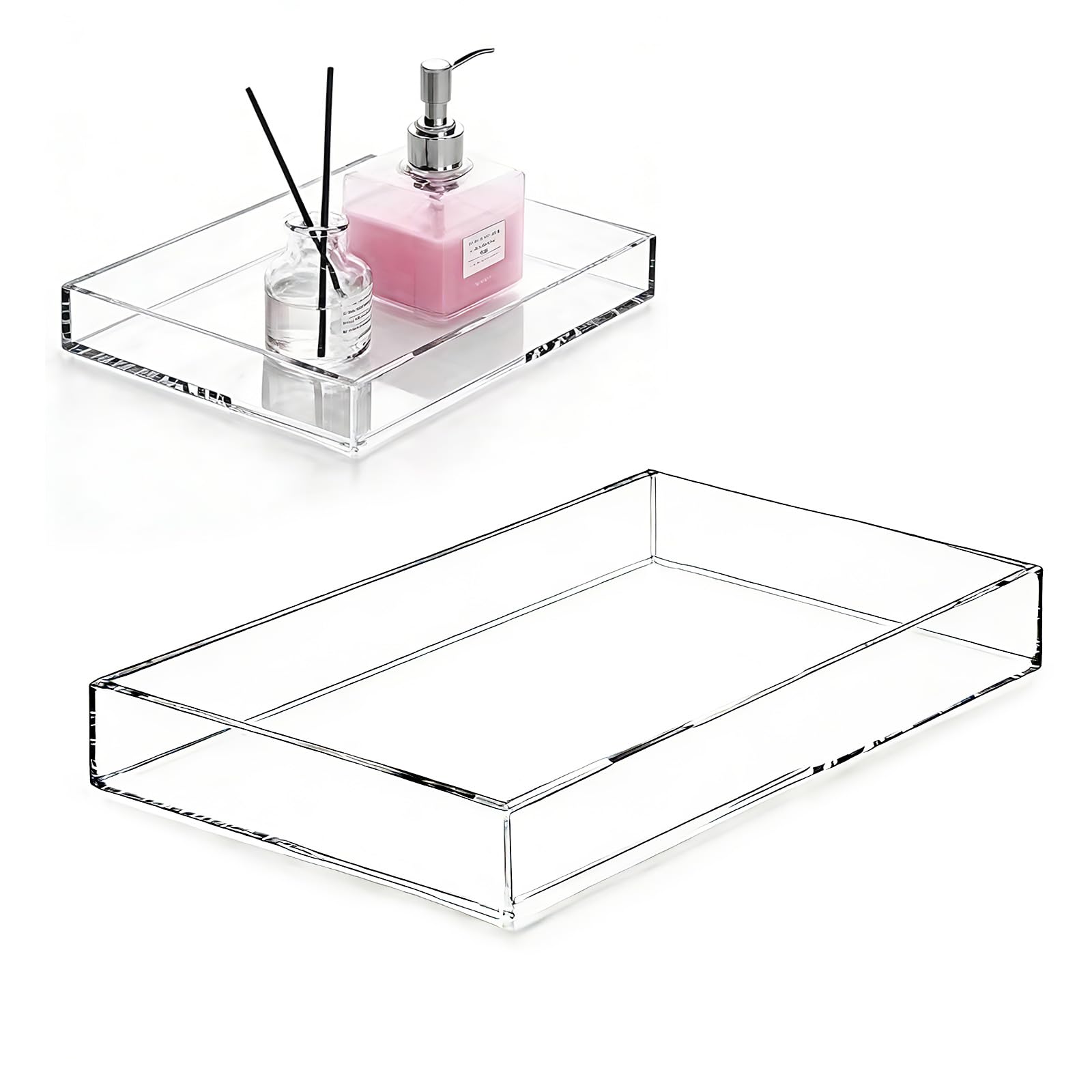 Clear Acrylic Rectangular Vanity Organizer Tray, 30cm x 20cm x 3cm, Transparent Bathroom Storage for Makeup, Skincare, Perfume and Office Supplies