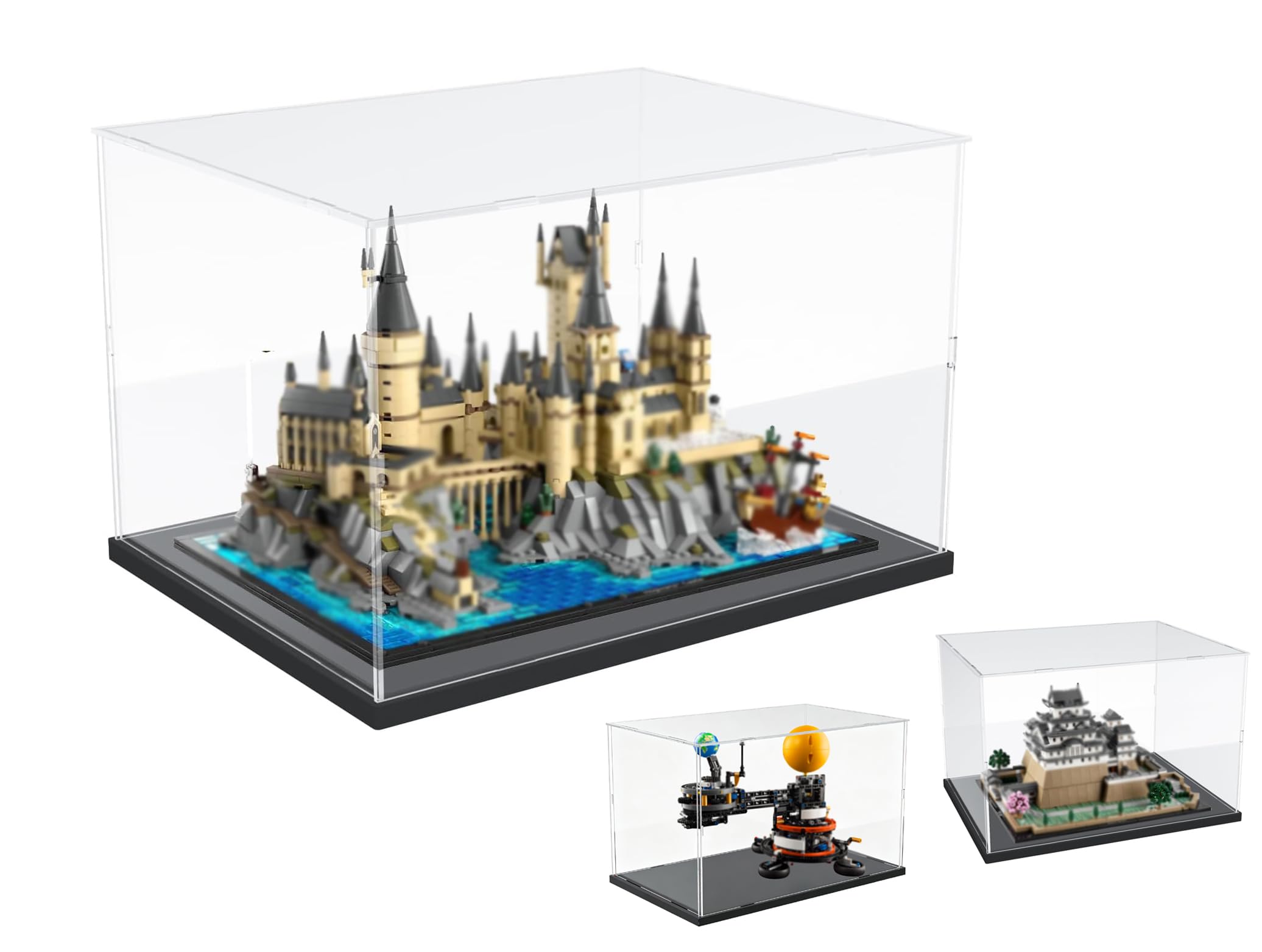 DuvinDD Vitrine en acrylique pour Lego Himeji Castle 21060 et Poudlard Castle 76419, Planets Lego 42179 - 40 x 30 x 25 cm - Boîte de protection contre la poussière transparente avec socle noir