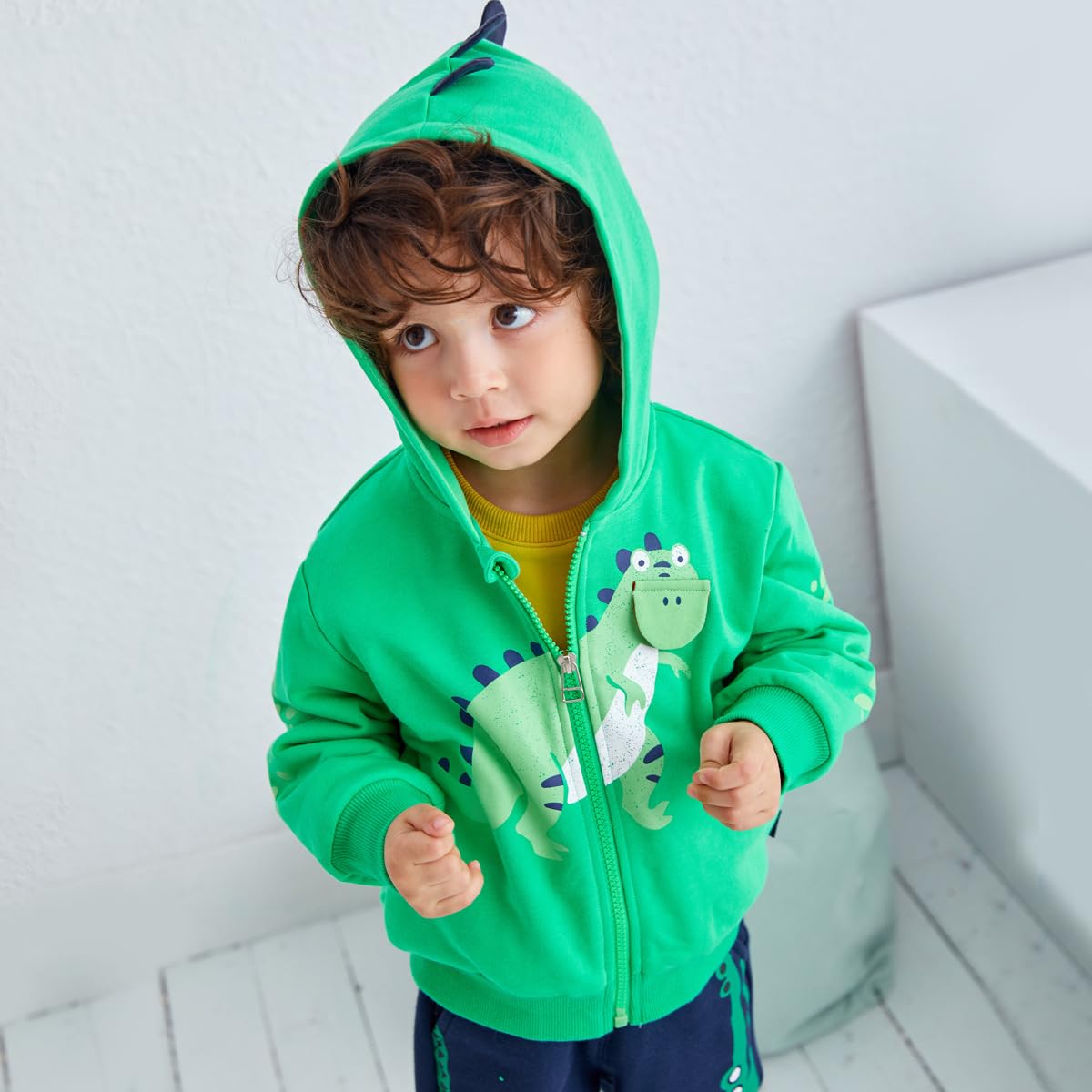 DDSOL Kids Boy Zip-up Dinosaur Hoodies Long Sleeve Active Sweatshirt Green Lightweight Jackets 5-6 Years