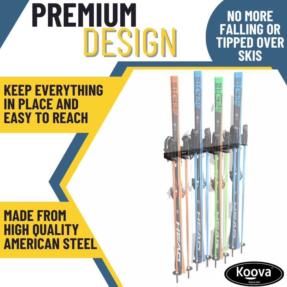 Koova Heavy Duty Steel 32" Ski Rack for Garage Wall Storage