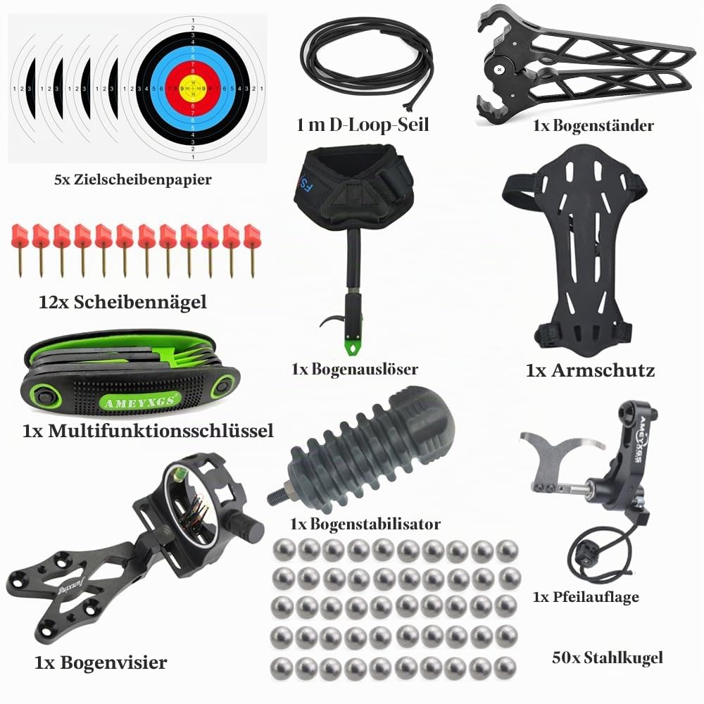 Bogenschießen Compound Bogen Set 40-70lbs Einstellbare Stahlkugel und Pfeil Doppelzweckbogen Jagdbögen zum Schießen Bogenfischen Zielschießen