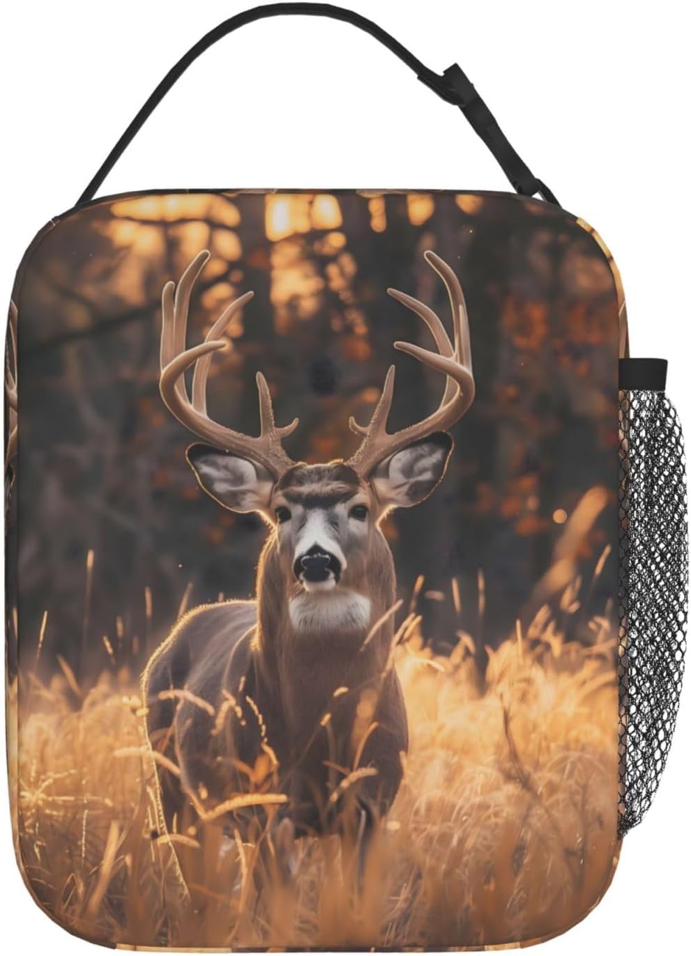 Reusable Sunset Deer Lunch Box for Kids, Insulated Autumn Leaf Fall Bag,Polyester Cooler Wildlife Lovers Handbags Case for School Picnic Work Travel Beach or Hiking, Gifts