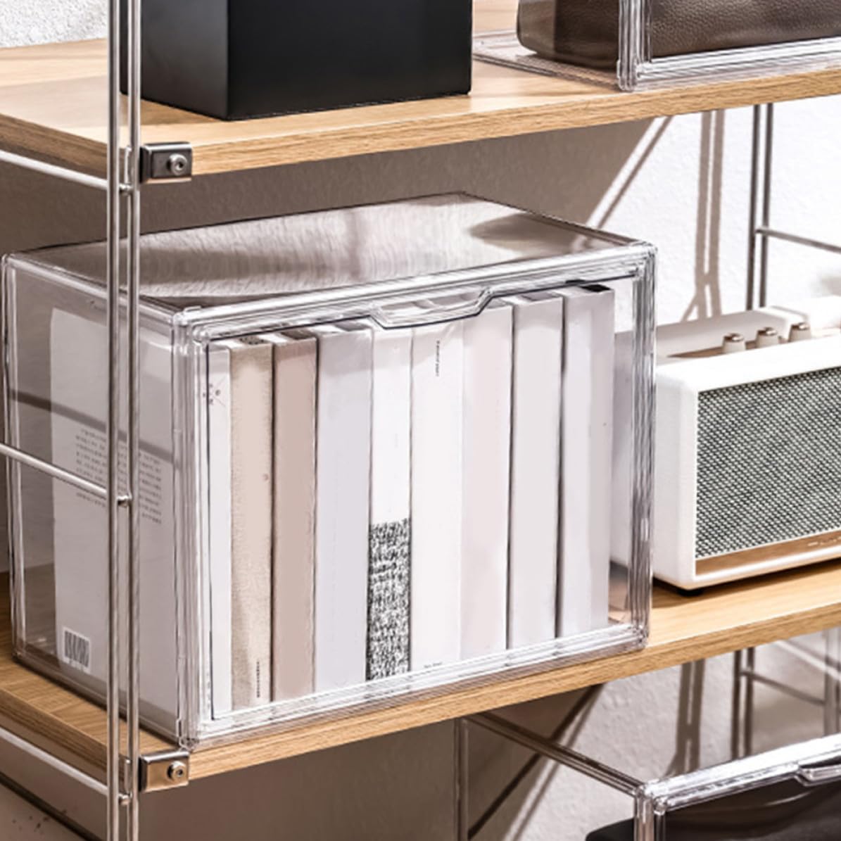 Garneck Scatola per Libri Trasparente in Plastica, Organizer Semplice