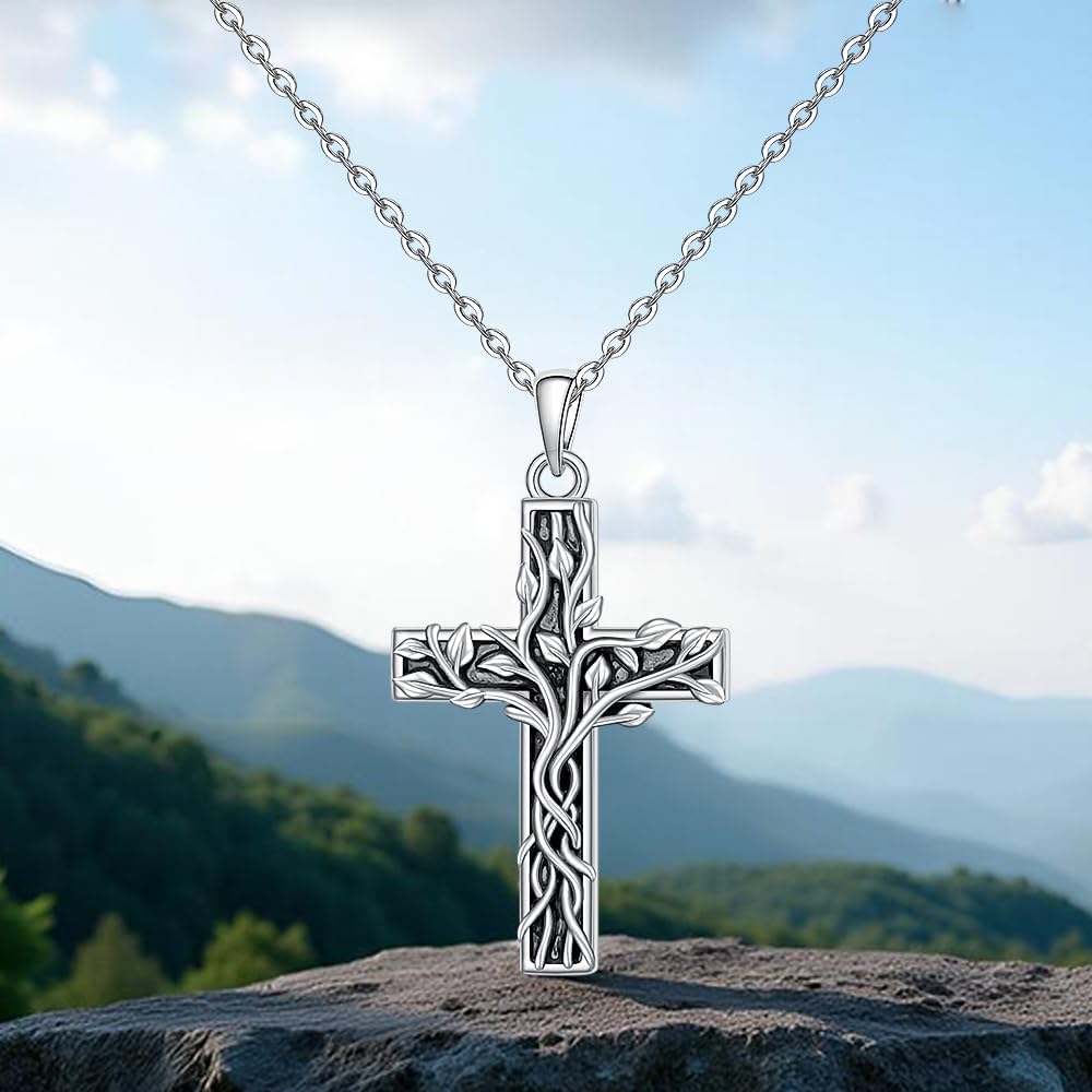 Fenthring Abalone Tree of Life Necklace Sterling Silver Cross Necklaces for Women Simple Womens Christmas Jewelry Birthday Gifts for Women - Image 7