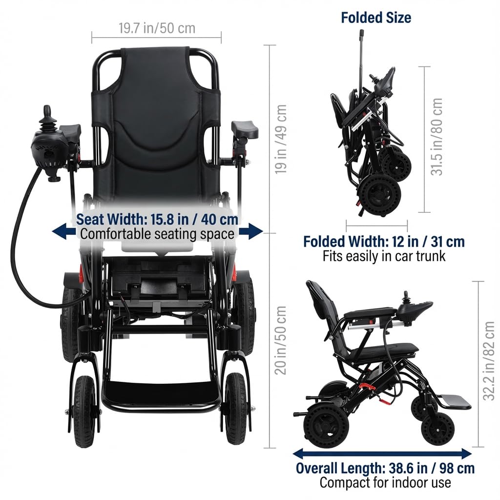 Sedia a rotelle elettrica pieghevole per la mobilità degli anziani, sedia elettrica da viaggio approvata dalle compagnie aeree con doppio motore da 500 W, portata 12 miglia, telaio leggero 22 kg