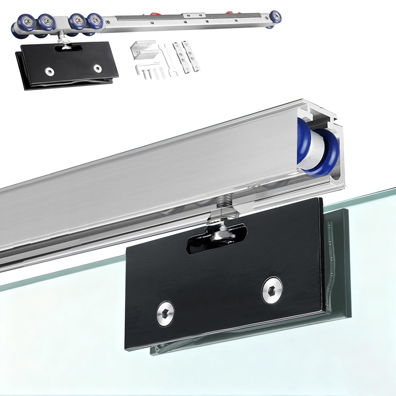 YDHSIKK Glass Sliding Door Track, Soft Close Sliding Glass Door Track Kit Multicolor Multiple Sizes(Silver-white,9ft/2.7m)