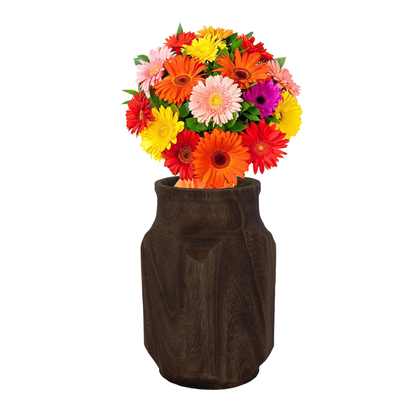 Jarrón Floral Grande de Madera para Decorar un Elegante Estante de Salón