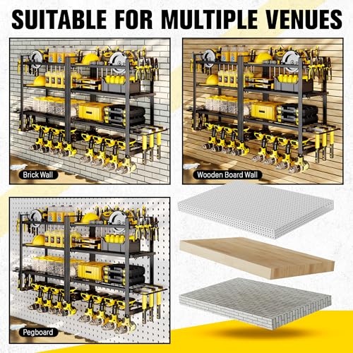 Image of Hipidian Power Tool Organizer Wall Mount - Storage Rack with 4 Drill Holders for Drills Cordless Tools. Heavy Duty Iron Garage Tool Organizer Storage for Workshop Shed (4 Slots 4 Layers 2 Pcs)