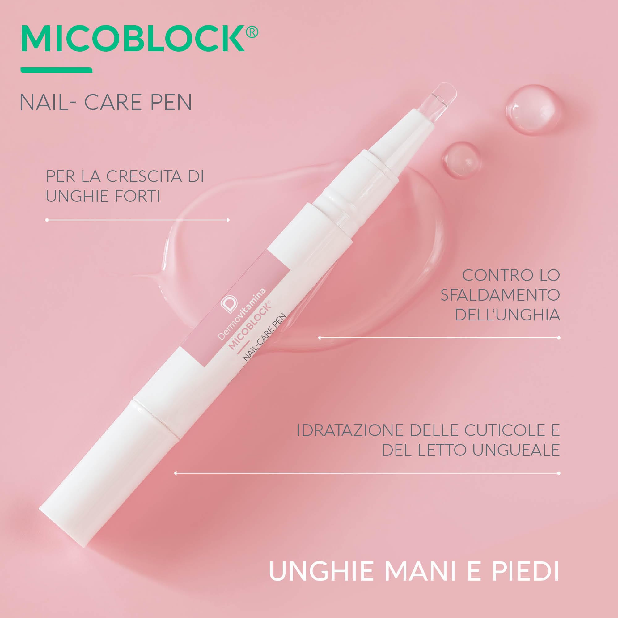 Dermovitamina Micoblock Nail Care Pen - Per Unghie e Cuticole - Contro lo Sfaldamento - Rinforzante Unghie Fragili - Con Cheratina e Acido Ialuronico - 2 ML